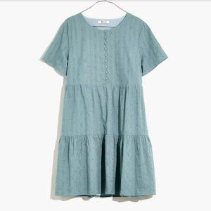 Madewell Embroidered Eyelet Button-Front Tiered Mini Dress in Summer Breeze (L)